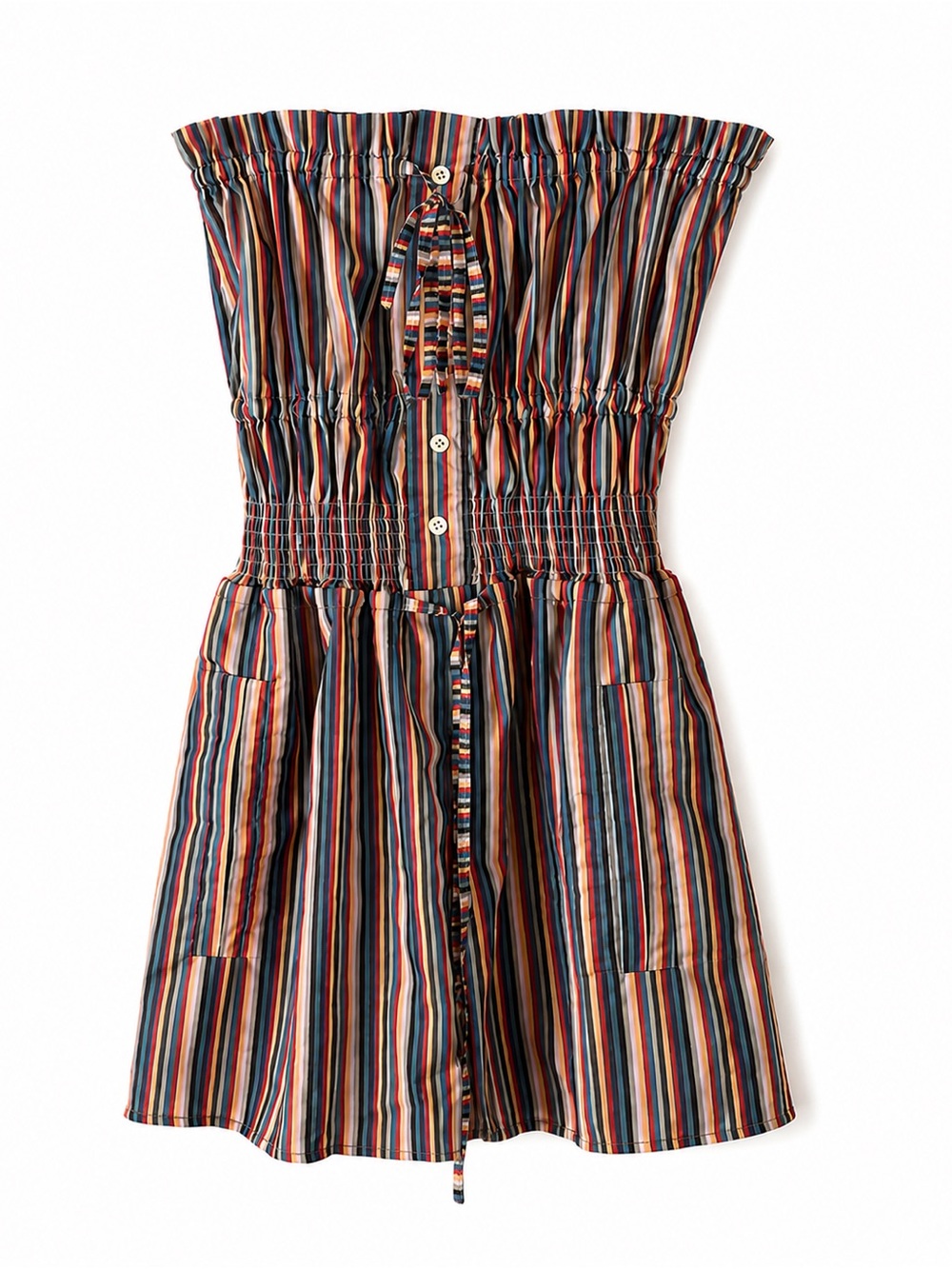 Striped Strapless Smocked Romper | Multicolor | Size S